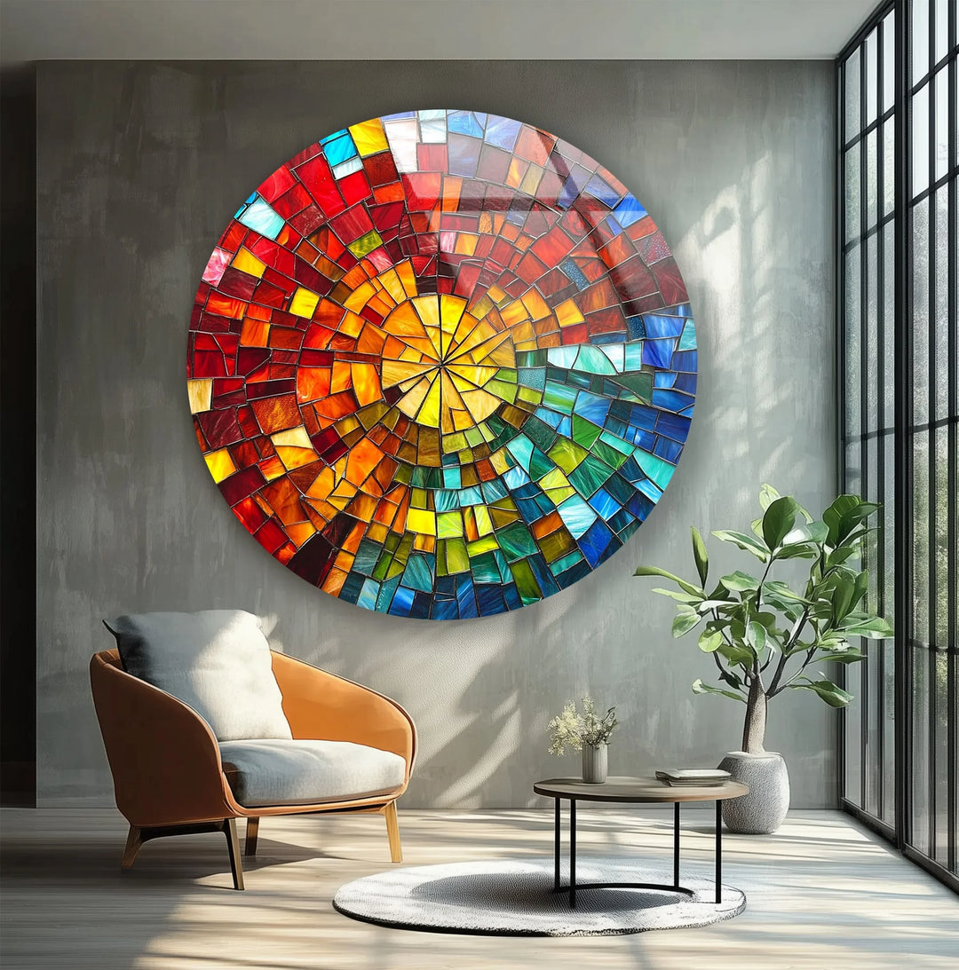 Sunburst Spectrum Mosaic Round Glass Wall Art - MyPhotoStation