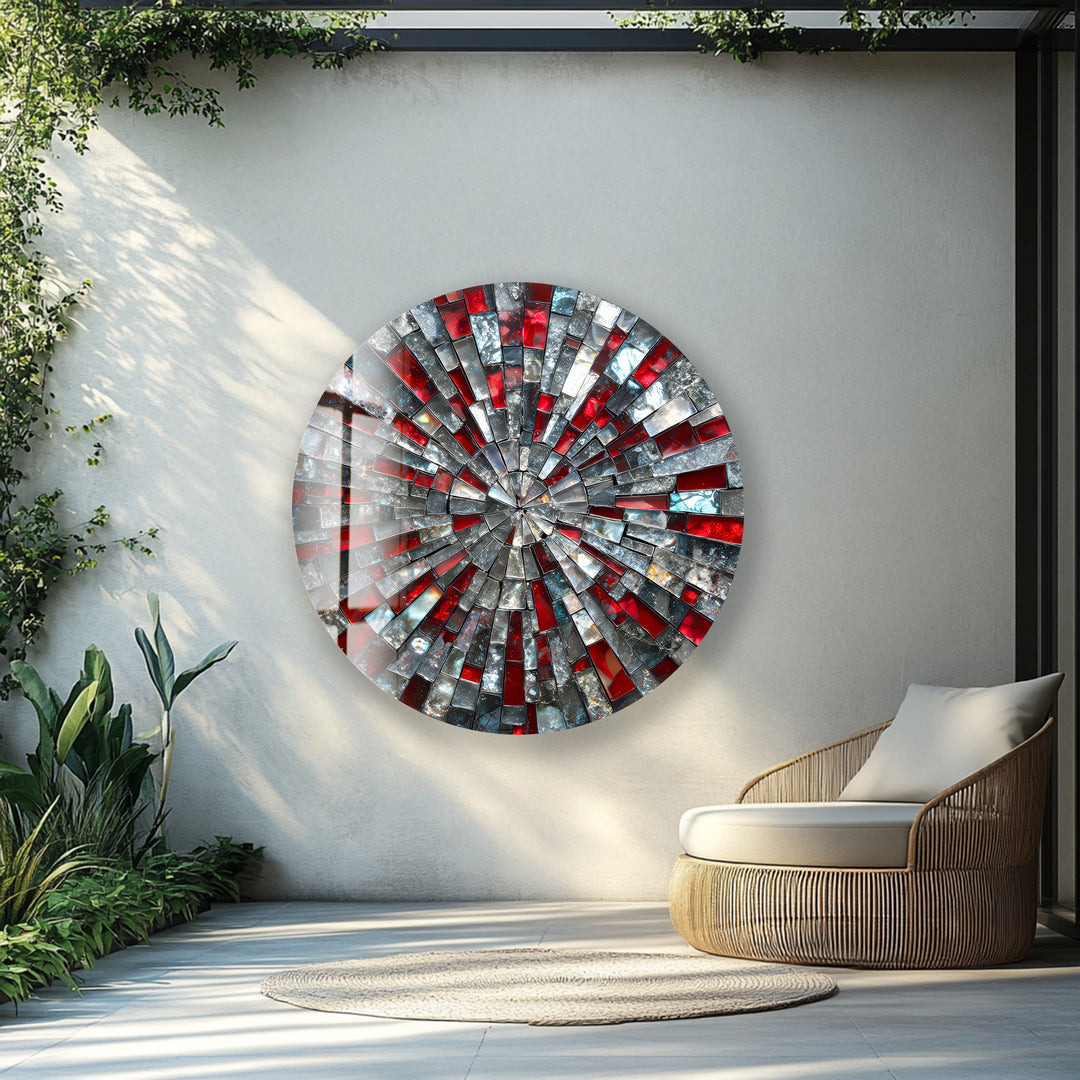 Red and Black – Mosaic Round Glass Wall Art
