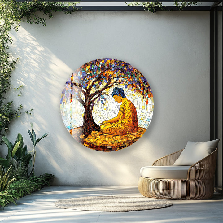 Beneath the Bodhi – Round Glass Wall Art