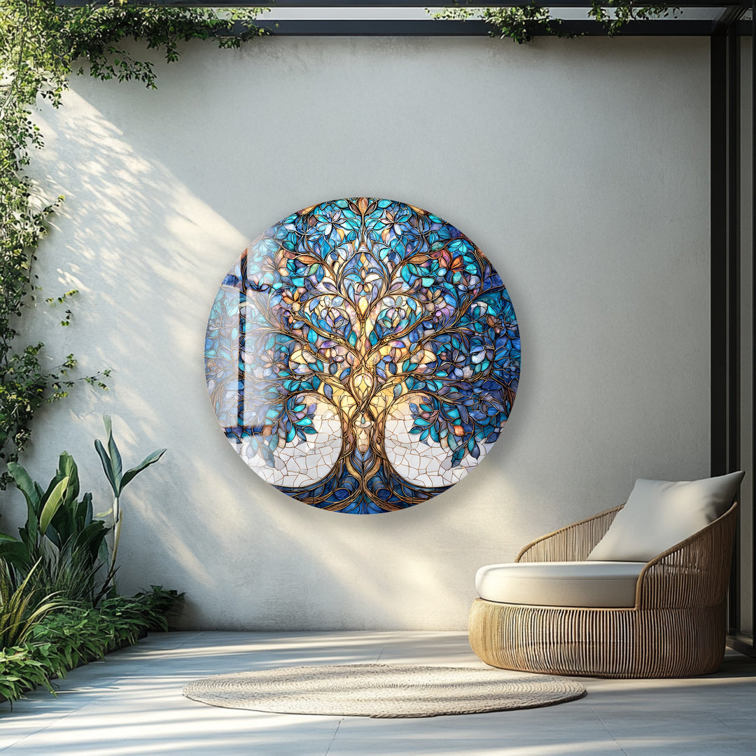 Celestial Tranquility Tree – Round Glass Wall Art