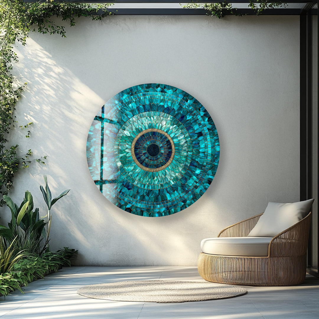 Emerald Mandala Radiance – Round Glass Wall Art