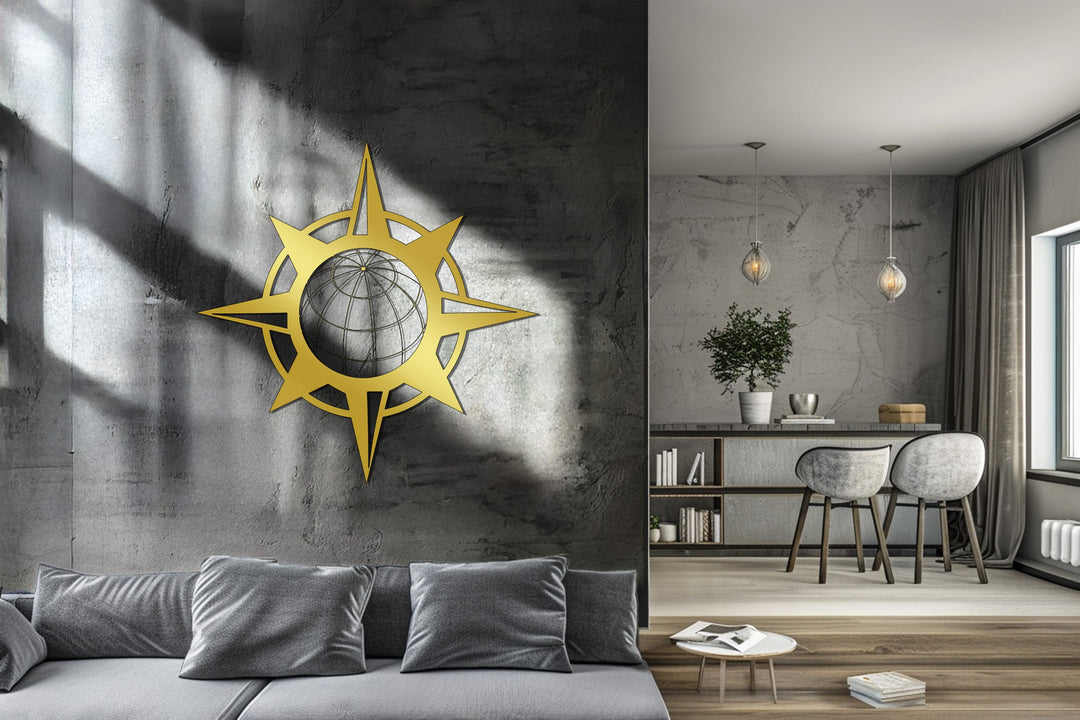 Contemporary world compass metal wall art