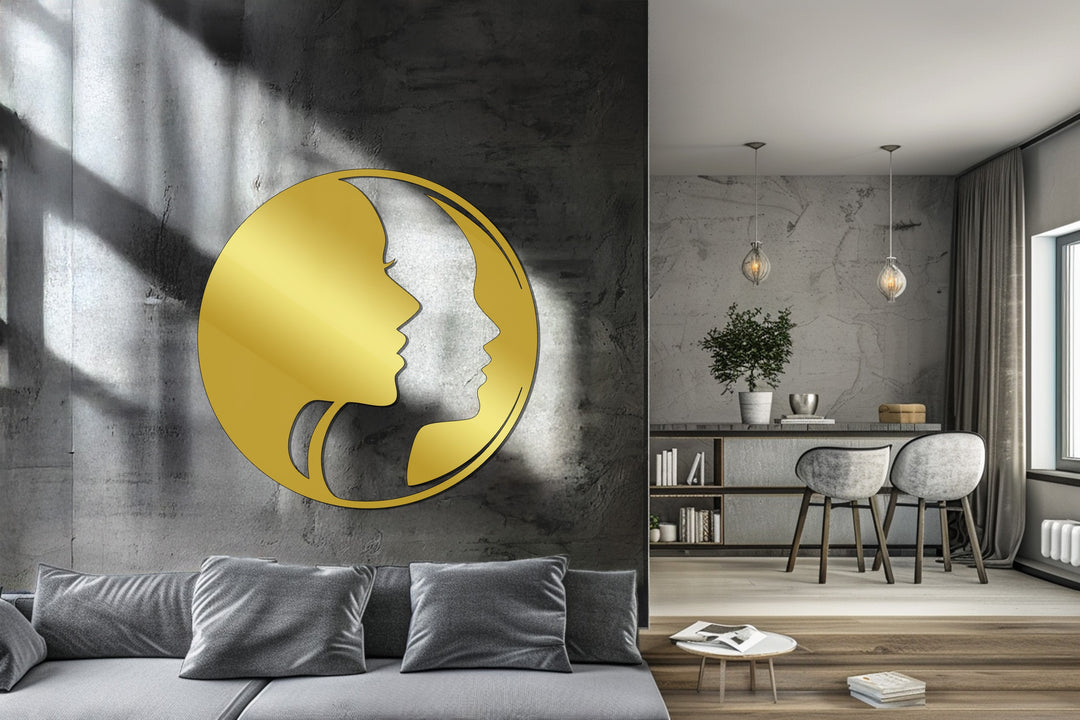 Dual Faces in Circle – Abstract Metal Wall Art