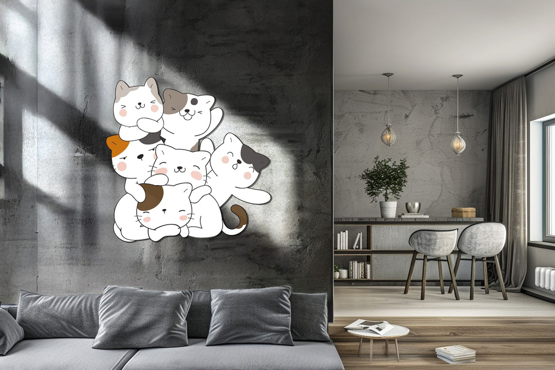 Playful Cat Stack Metal Wall Art – Cute Minimalist Cat Decor