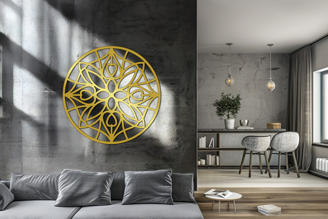 Artistic circle metal wall decoration with mandala motif
