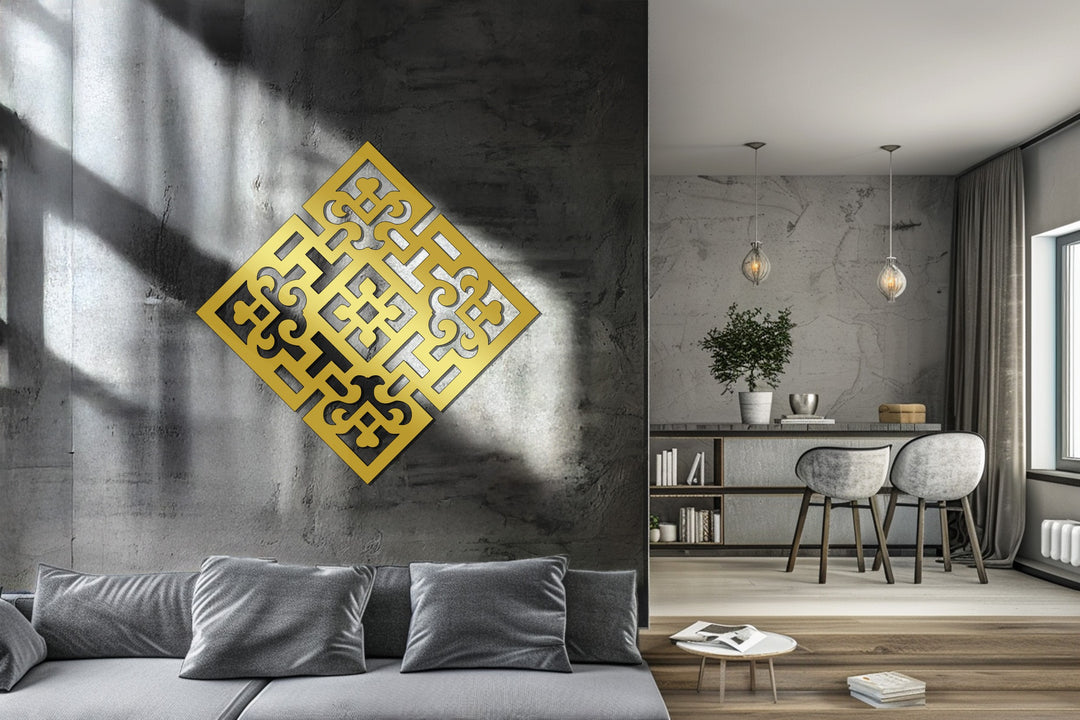 Symmetrical metal wall artwork for home interiors