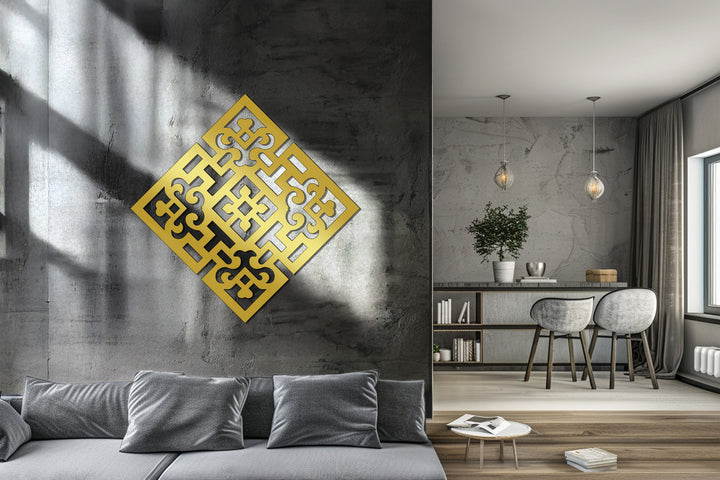 Symmetrical metal wall artwork for home interiors