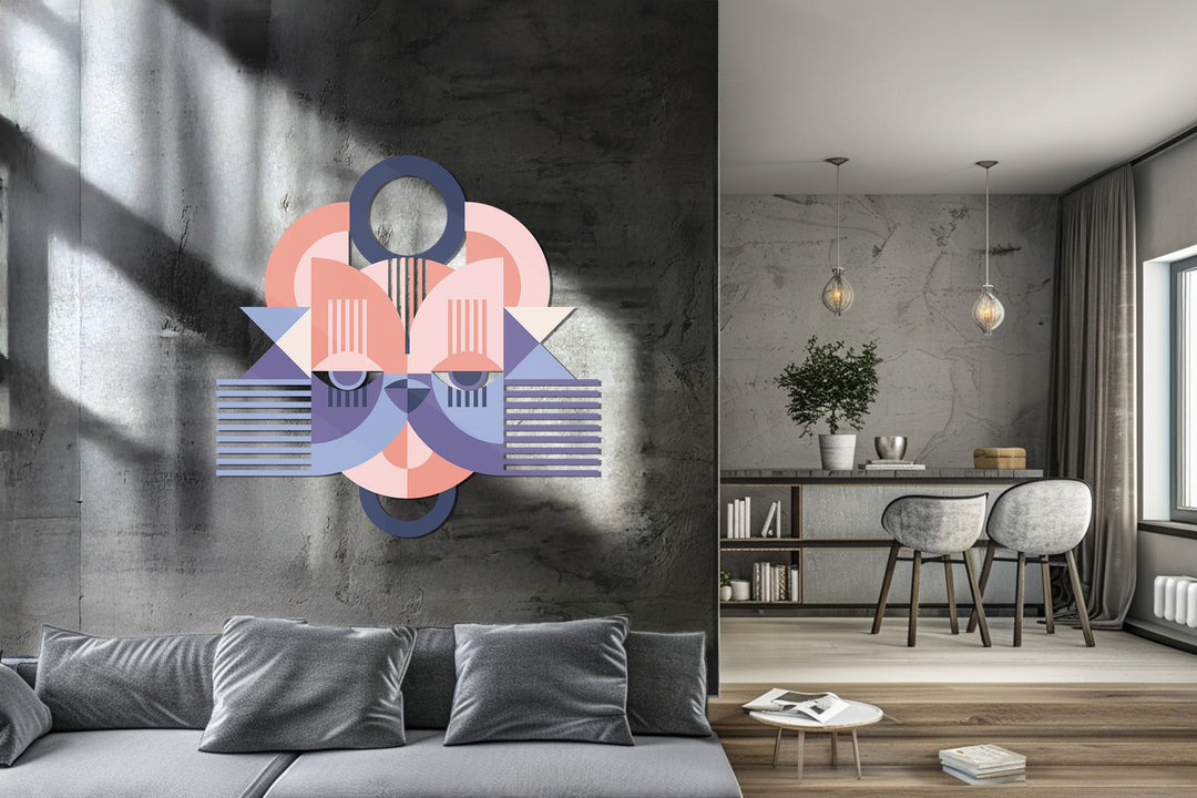 Geometric Cat Face Metal Wall Art – Modern Abstract Animal Design