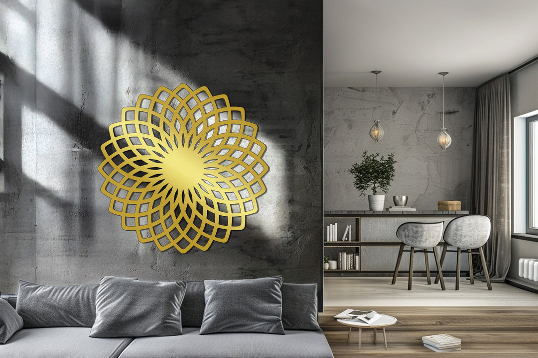 Geometric Flower Mandala Metal Wall Art – Modern Abstract Home Décor