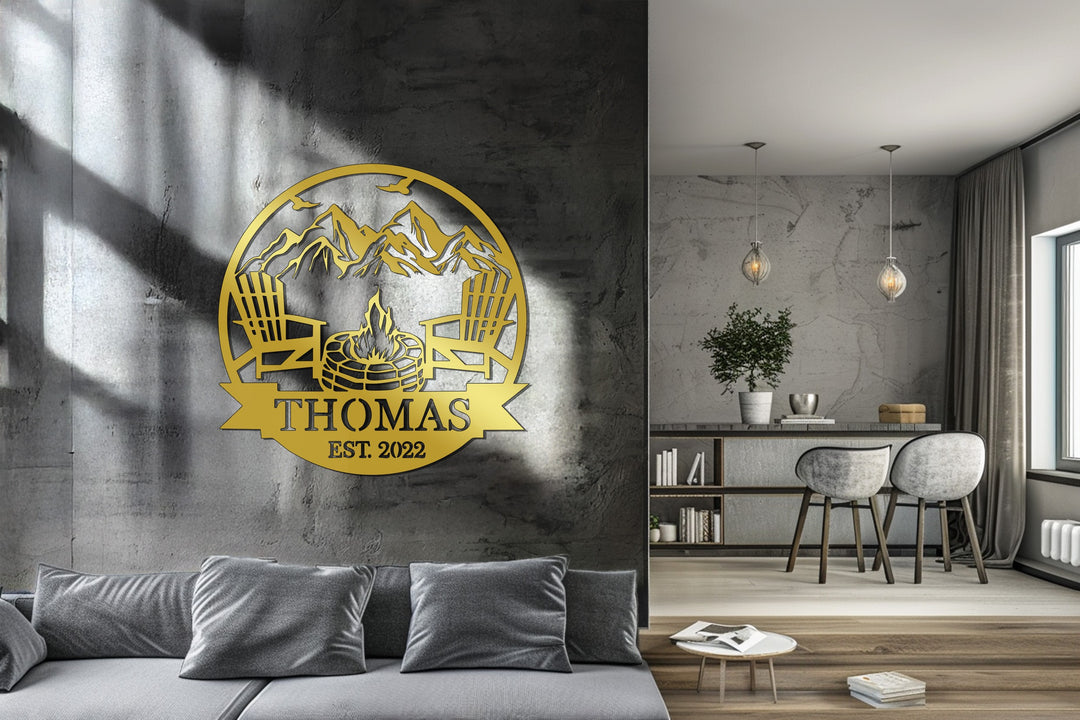 Thomas Firepit Metal Wall Art – Personalized Outdoor Family Name Sign