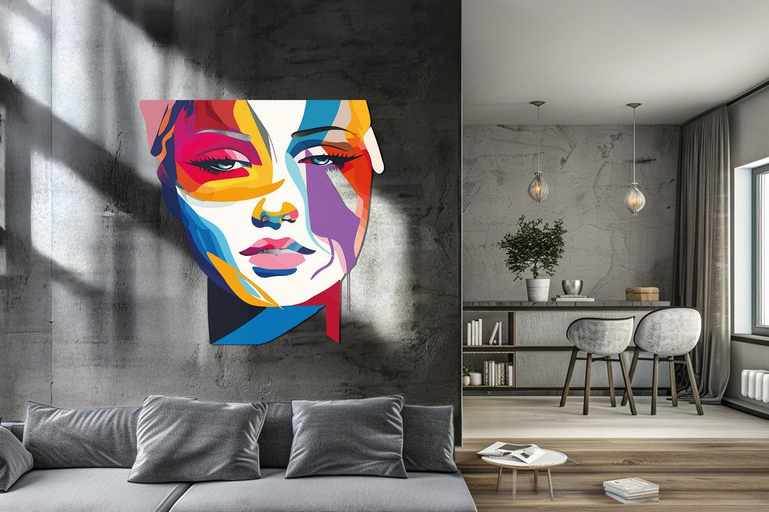 Colorful Abstract Woman Face Metal Wall Art – Modern Pop Art Home Decor