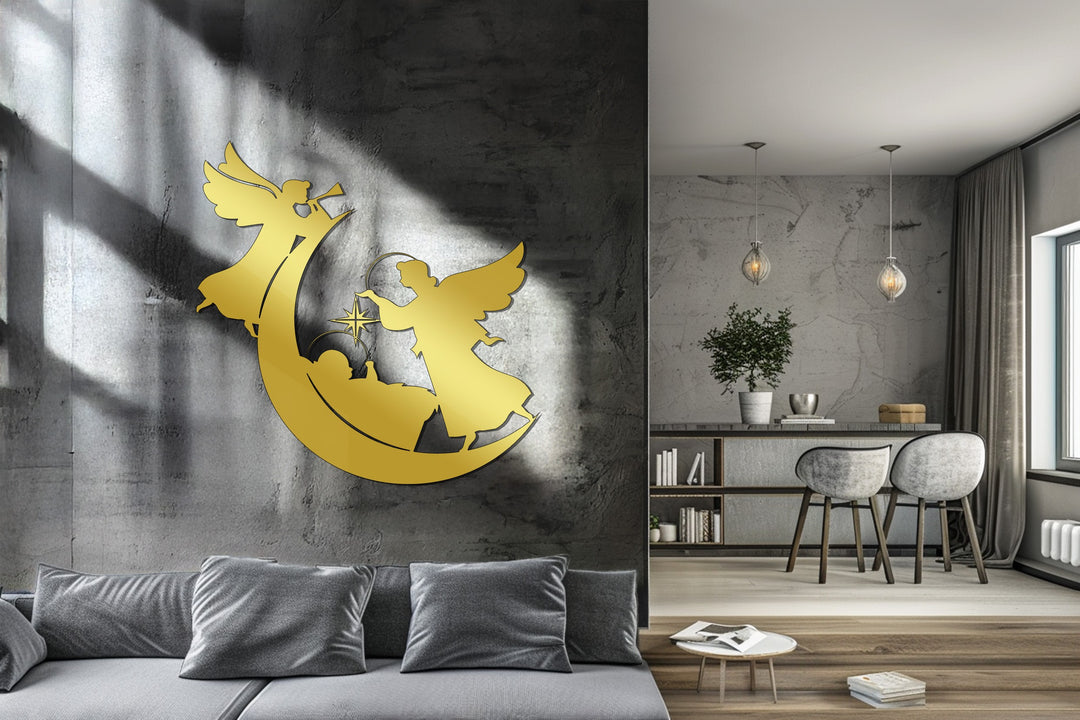 ميلاد المسيح السماوي - الملاك والقمر فن جداري معدني