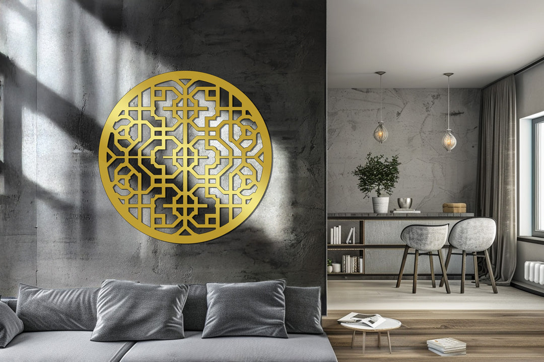 Geometric Mandala Pattern – Round Metal Wall Art
