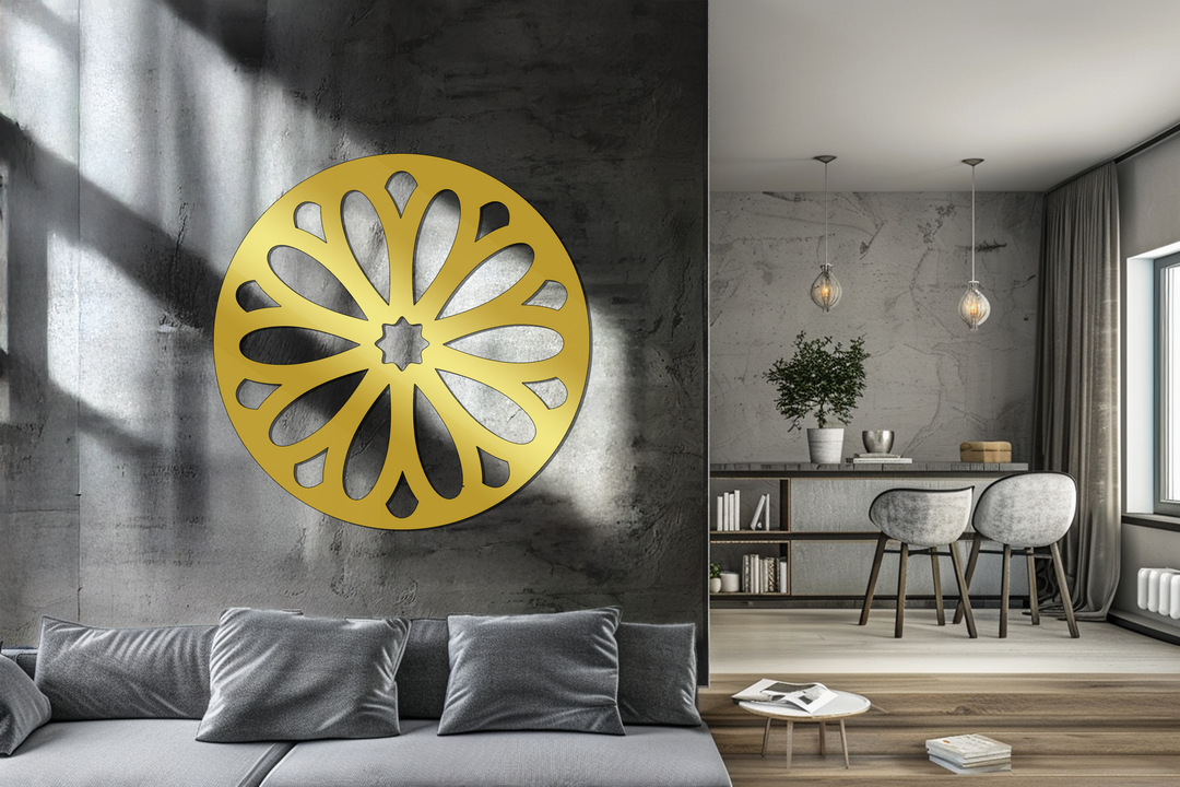 The realistic detail highlights the stunning minimal floral burst decoration wall art, an intricately crafted black metal round accent that brings depth and texture to the wall.