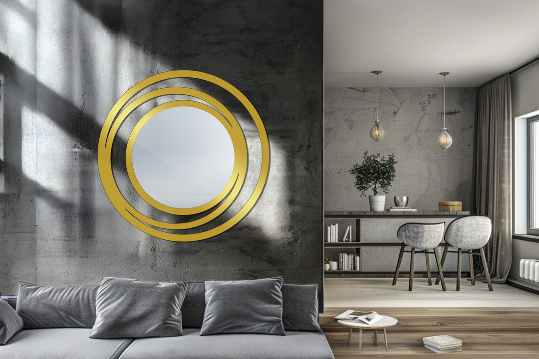Modern Round Mirror with Triple Circle Frame – Minimalist Metal Wall Mirror