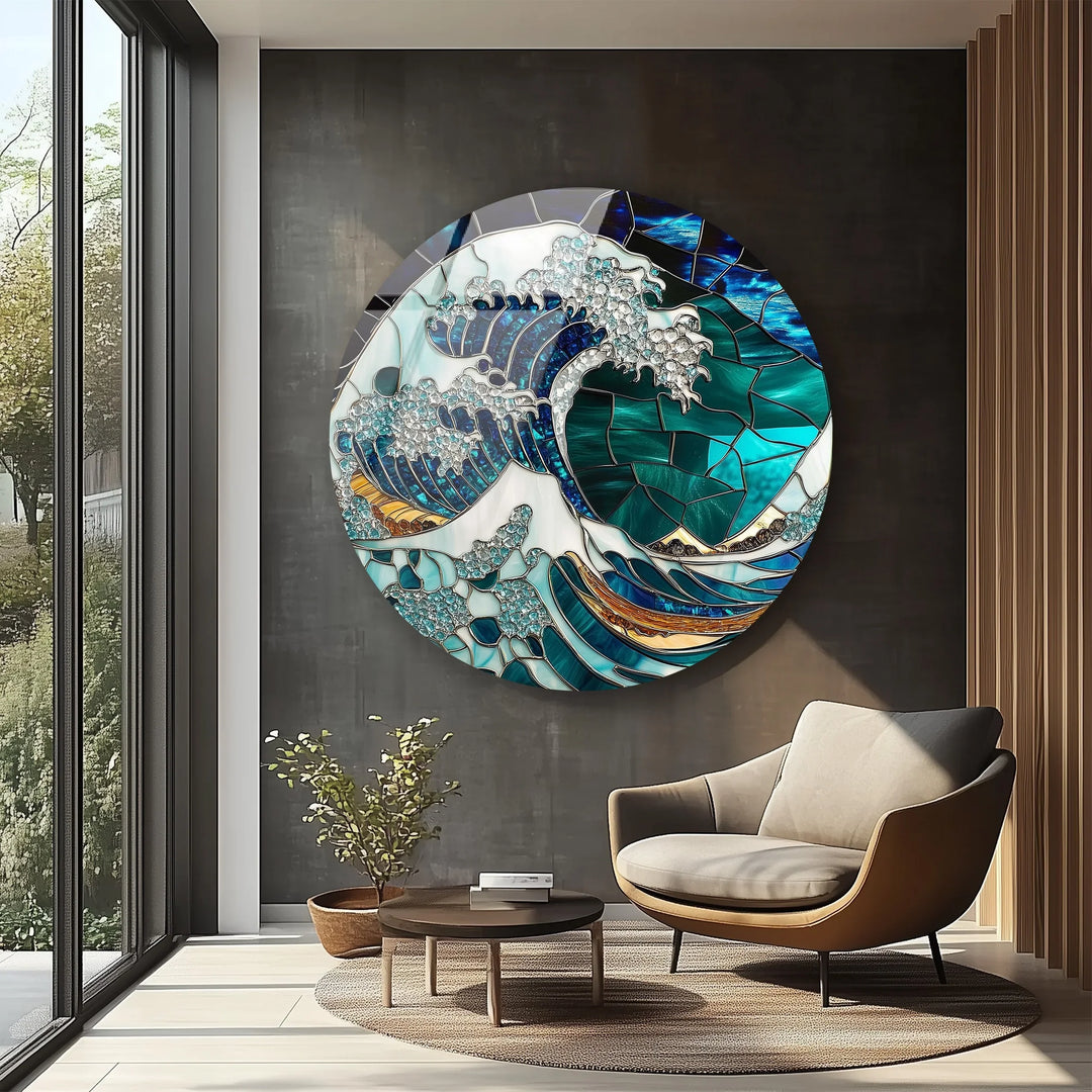 Crystal Wave Mosaic Round Glass Wall Art - MyPhotoStation