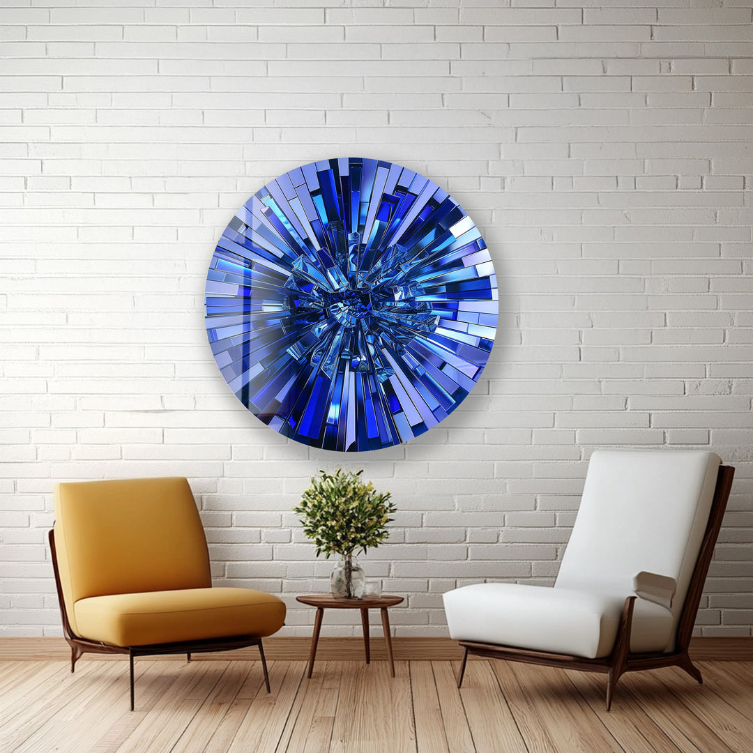 Sapphire Burst – Modern Blue Mosaic Round Glass Wall Art