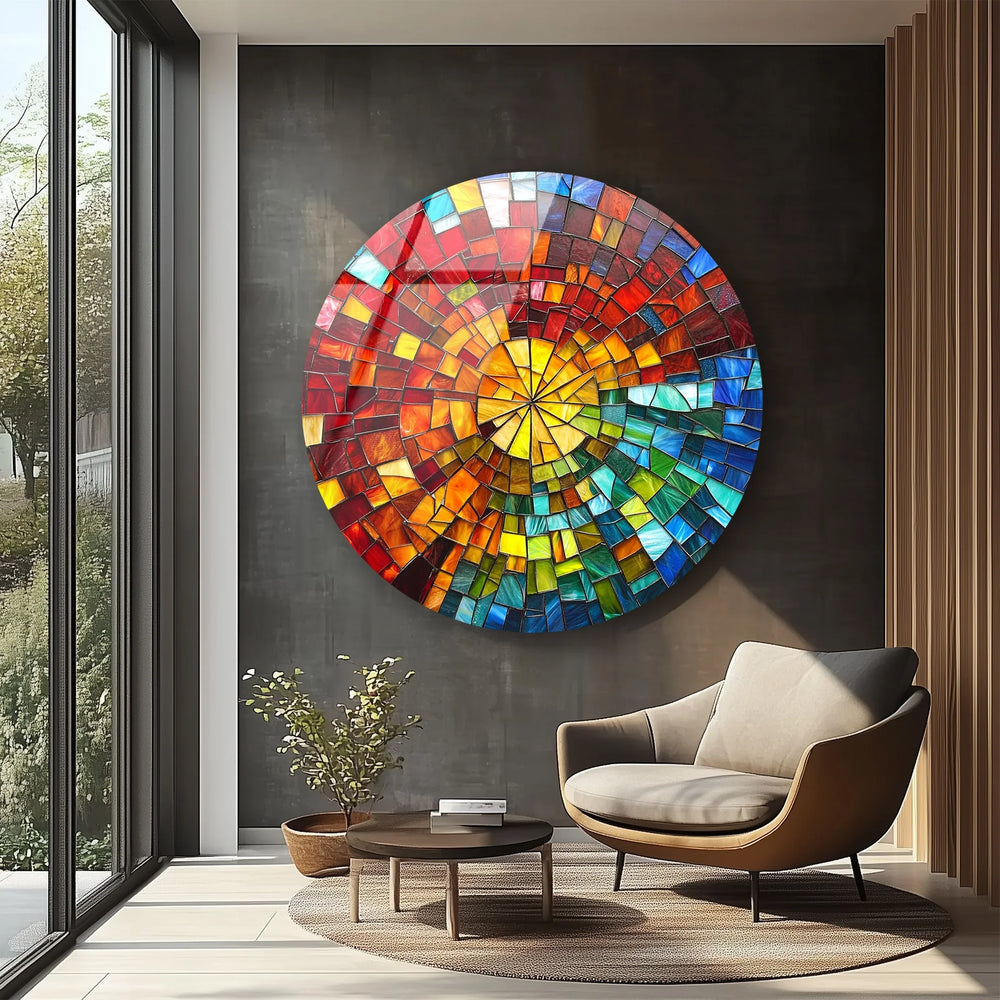 Sunburst Spectrum Mosaic Round Glass Wall Art - MyPhotoStation
