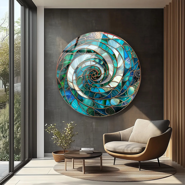 Aqua Spiral Harmony – Round Glass Wall Art - MyPhotoStation