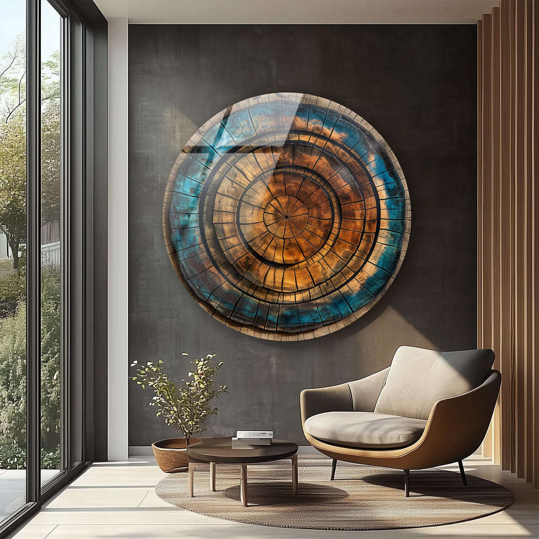 Eternal Rings – Rustic Wood Texture Round Glass Wall Art