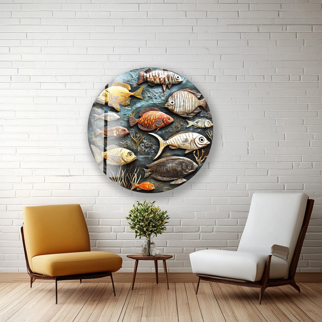 Ocean Harmony Mosaic – Round Glass Wall Art