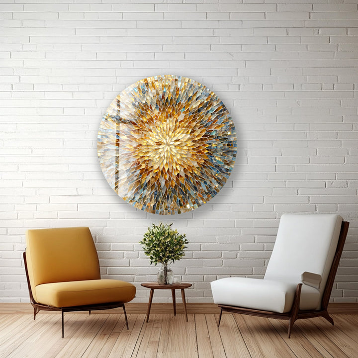 Shimmering Mosaic Petals – Round Glass Wall Art