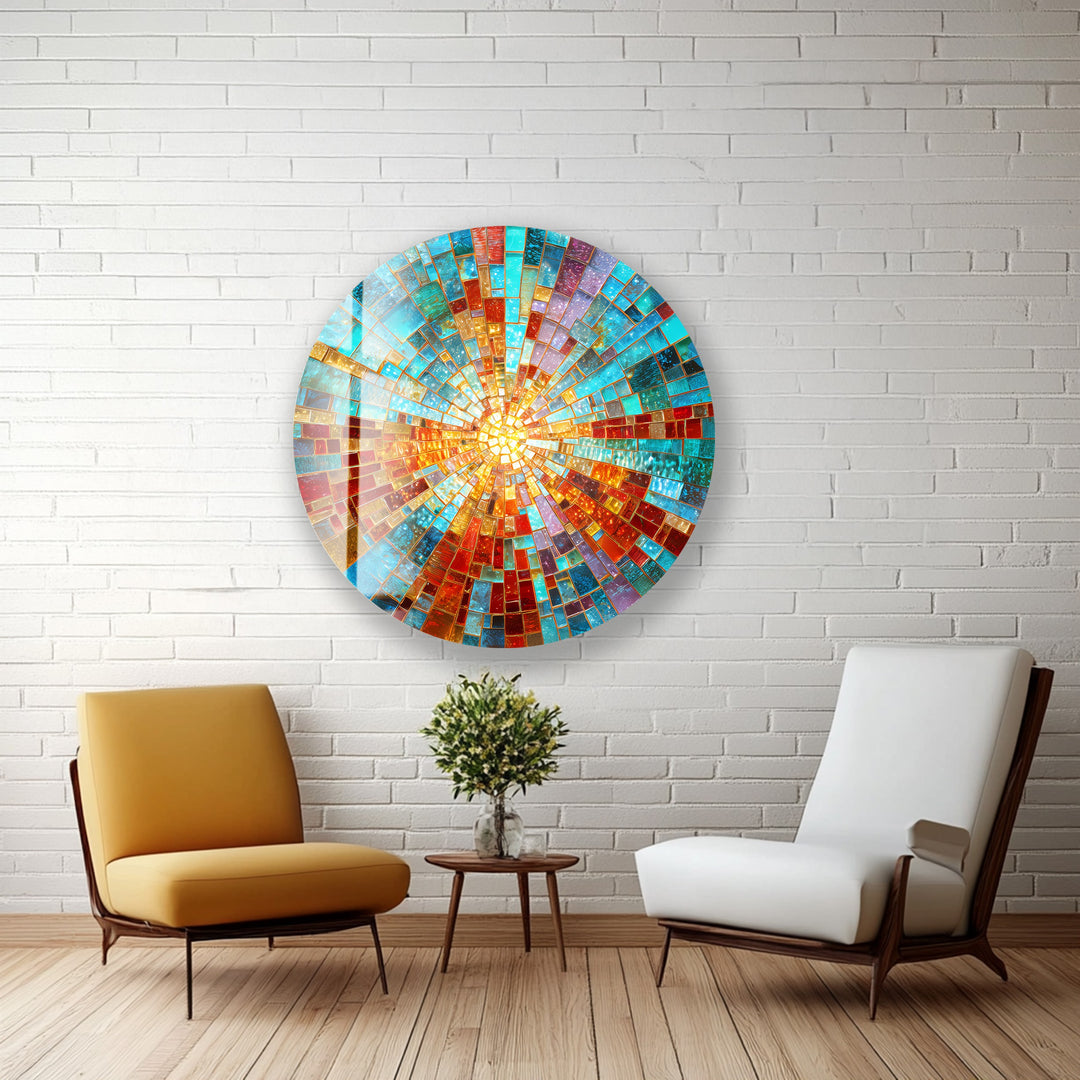 Solar Spectrum Burst – Round Glass Wall Art