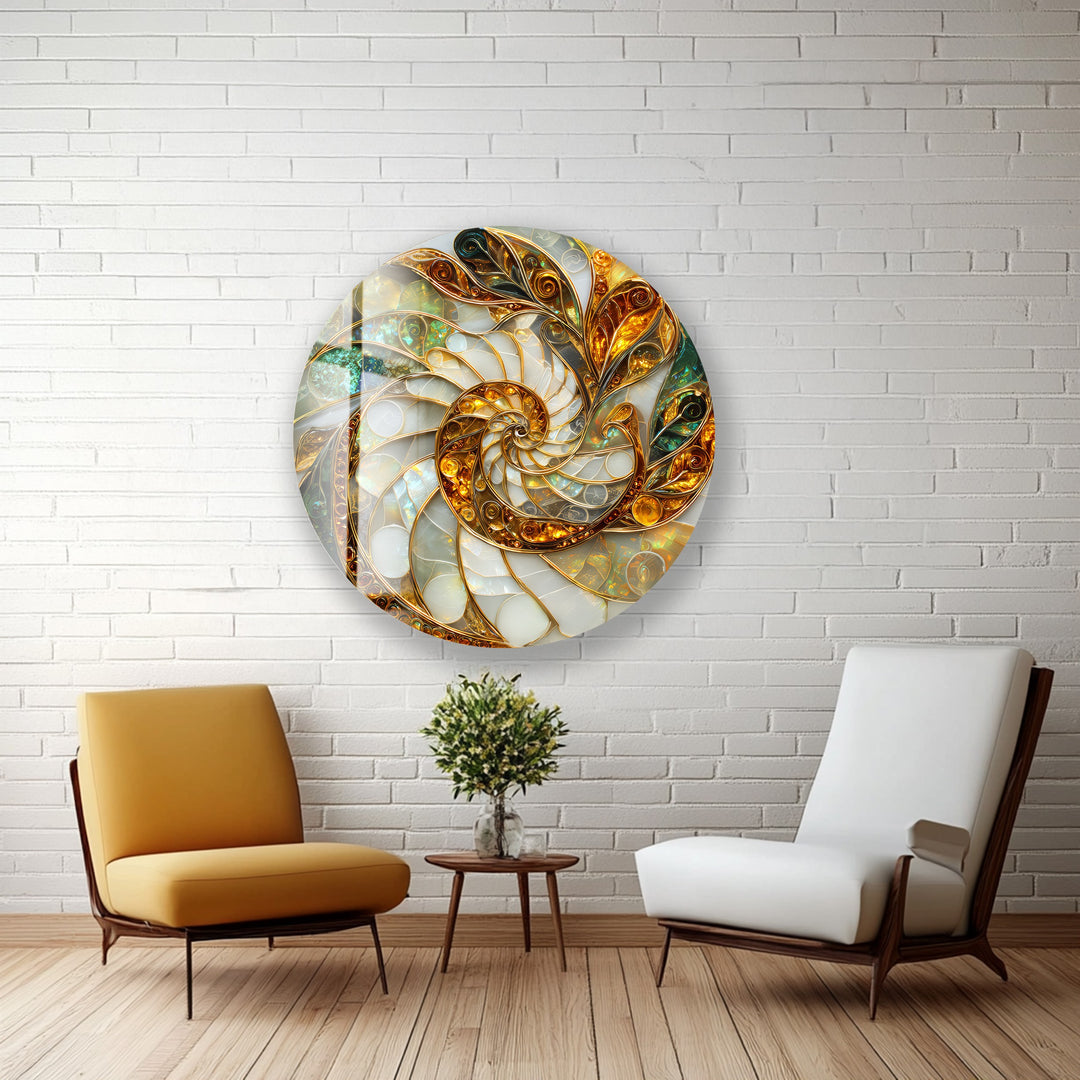 Golden Spiral Energy – Round Glass Wall Art