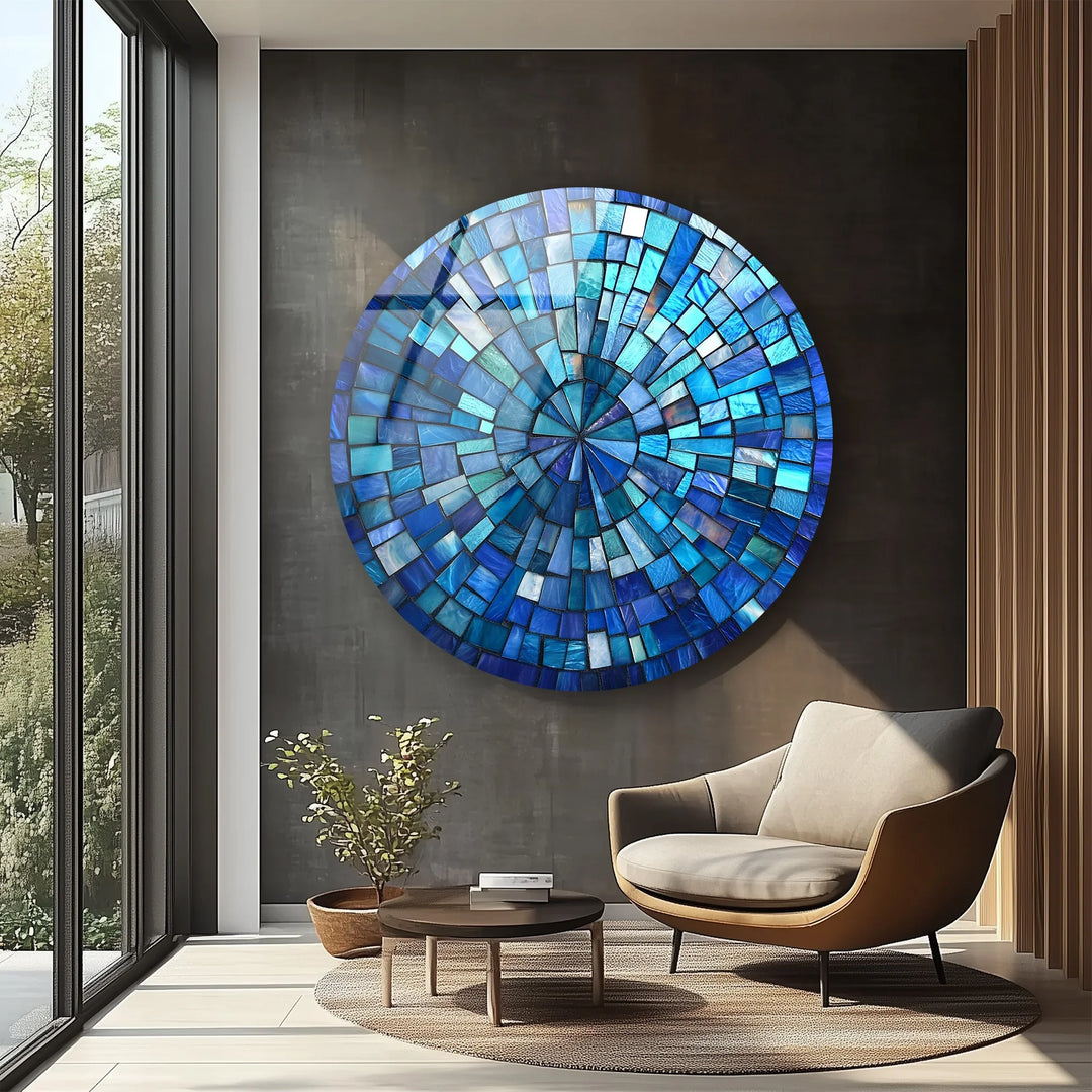 Oceanic Radiance – Blue Mosaic Round Glass Wall Art - MyPhotoStation