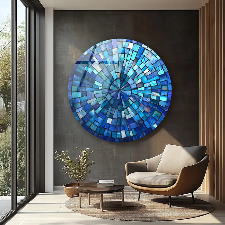 Oceanic Radiance – Blue Mosaic Round Glass Wall Art - MyPhotoStation