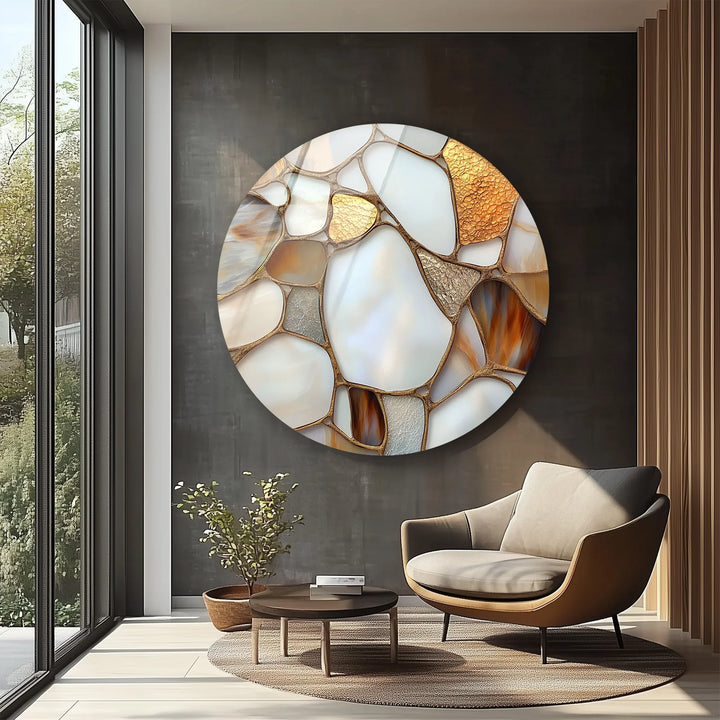 Golden Earth Tones Mosaic Round Glass Wall Art - MyPhotoStation
