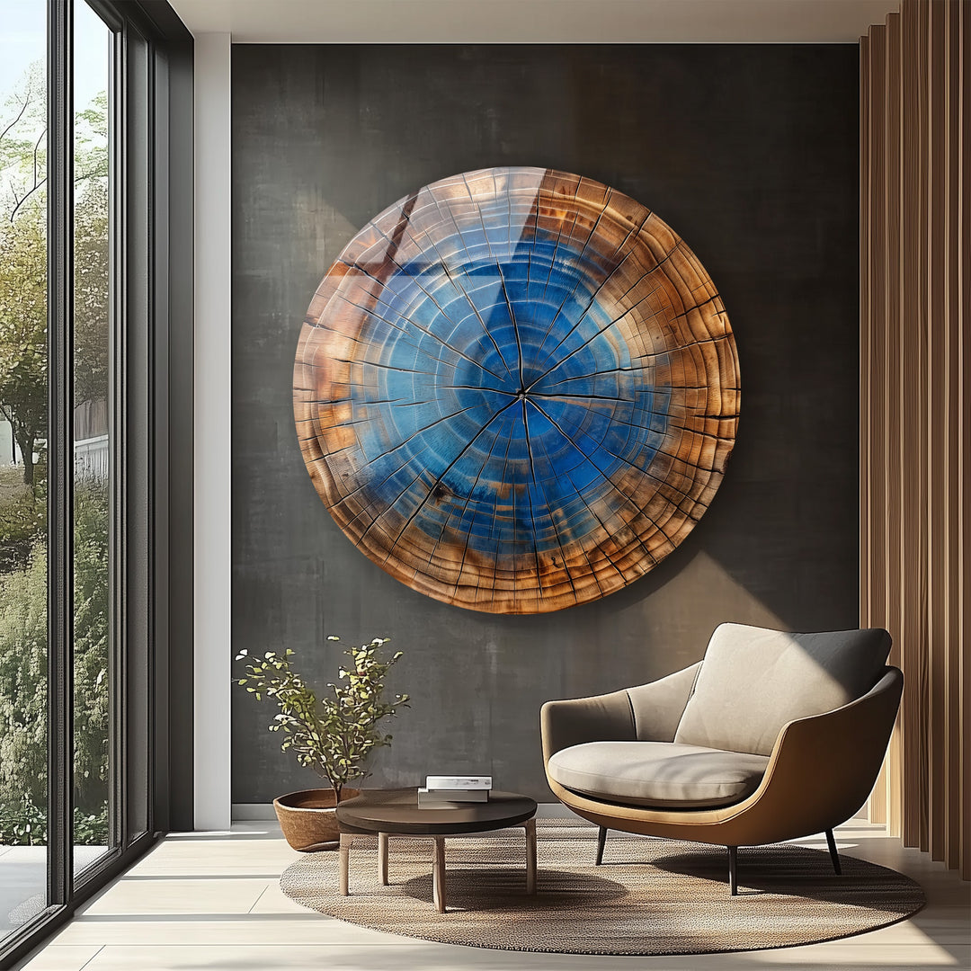 Contemporary round wall art inspired by tree rings and wood grain