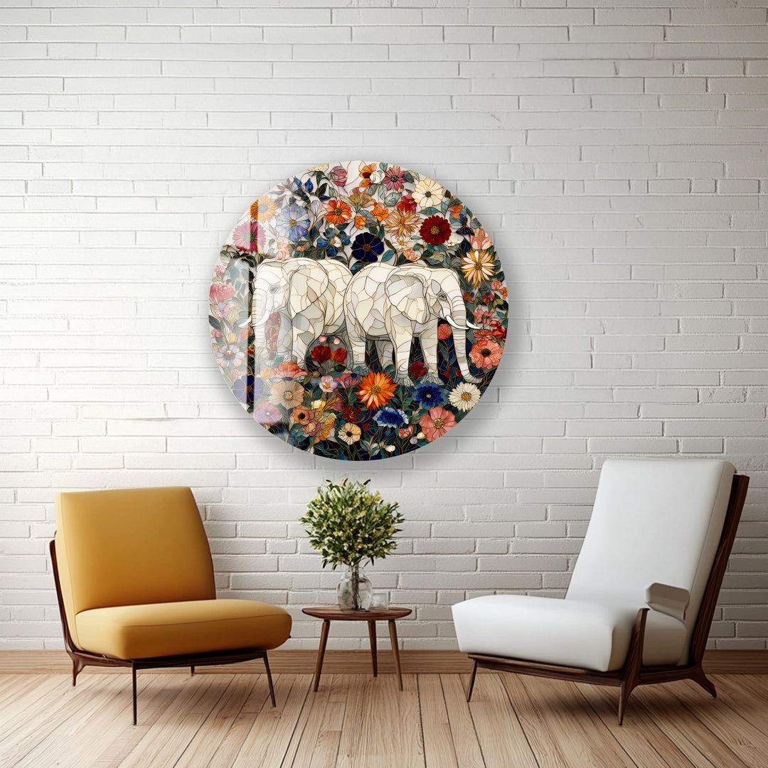 Floral Companions – Round Glass Wall Art