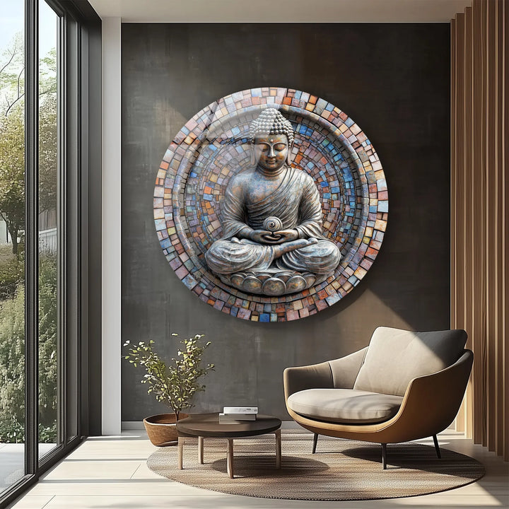 Zen Enlightenment – Buddha Mosaic Round Glass Wall Art - MyPhotoStation