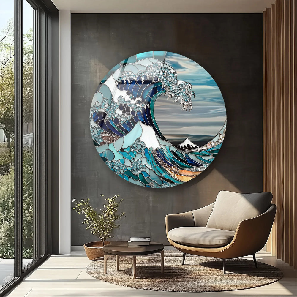 Great Wave Mosaic – Round Glass Wall Art - MyPhotoStation