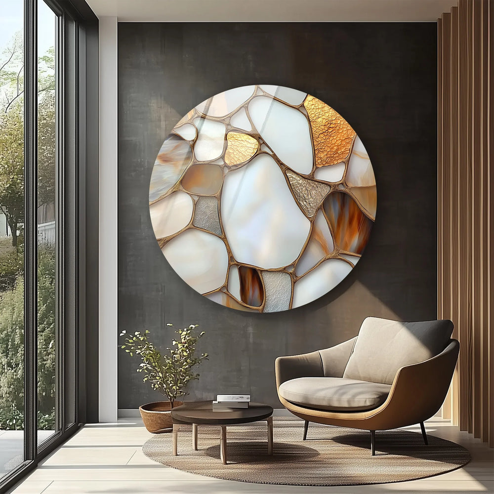 Golden Veins Elegance – Round Glass Wall Art - MyPhotoStation