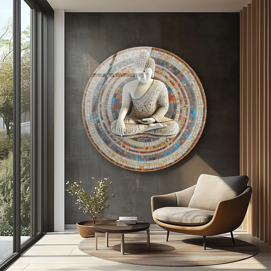 Mosaic Serenity Buddha – Round Glass Wall Art - MyPhotoStation