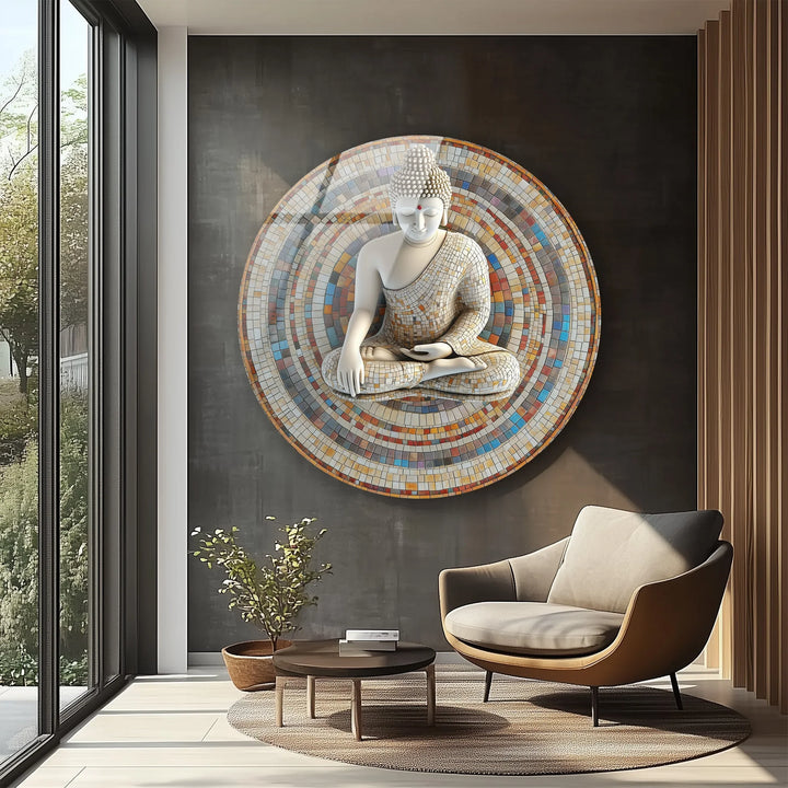 Mosaic Serenity Buddha – Round Glass Wall Art - MyPhotoStation