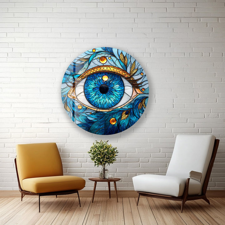 Celestial Eye Radiance – Round Glass Wall Art