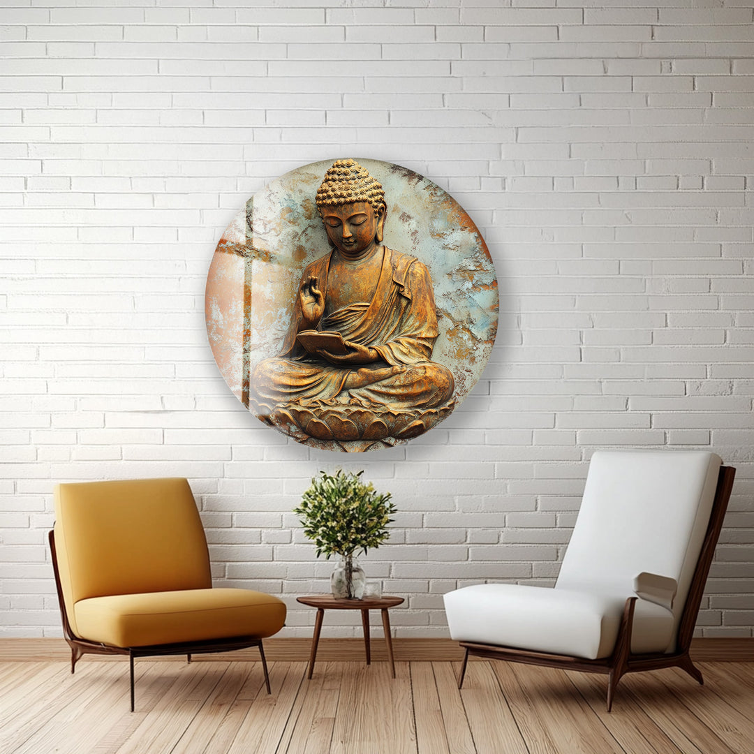 Serene Wisdom Buddha – Round Glass Wall Art