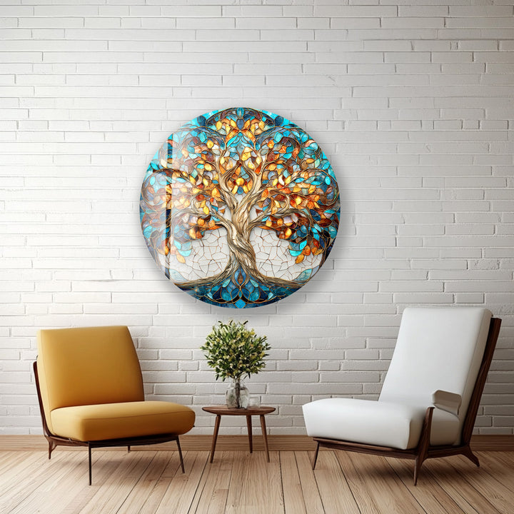 Autumn Radiance Tree – Round Glass Wall Art