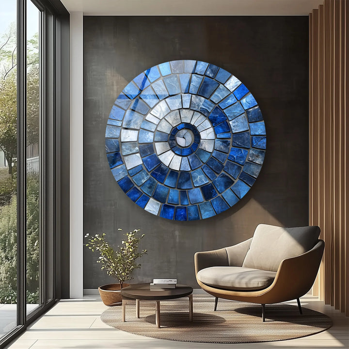 Blue Spiral Harmony – Mosaic Round Glass Wall Art - MyPhotoStation
