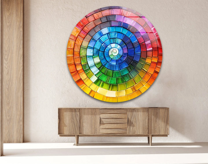 Radiant Spiral Spectrum – Round Glass Wall Art - MyPhotoStation