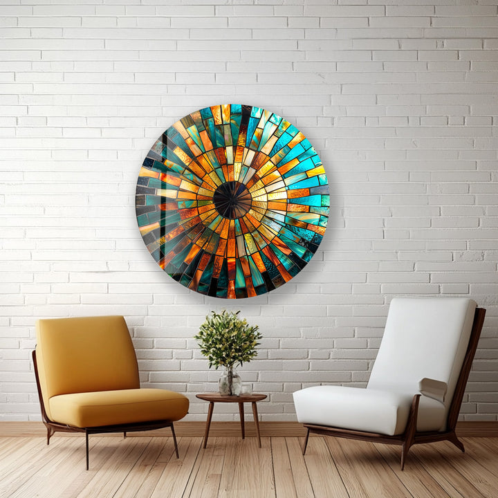 Modern mosaic glass wall art with sunlight design