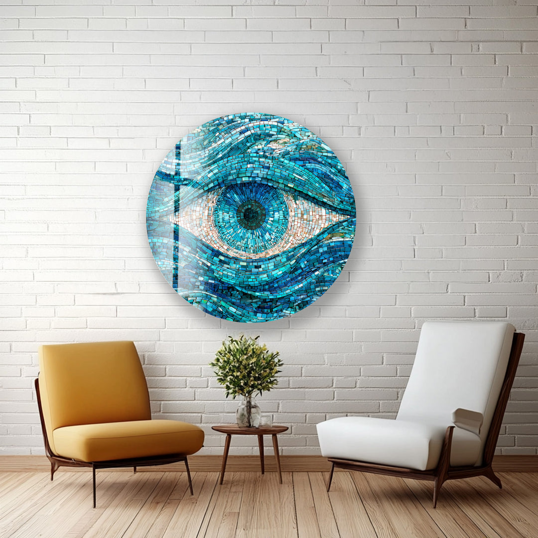 Aqua Watcher – Round Glass Wall Art