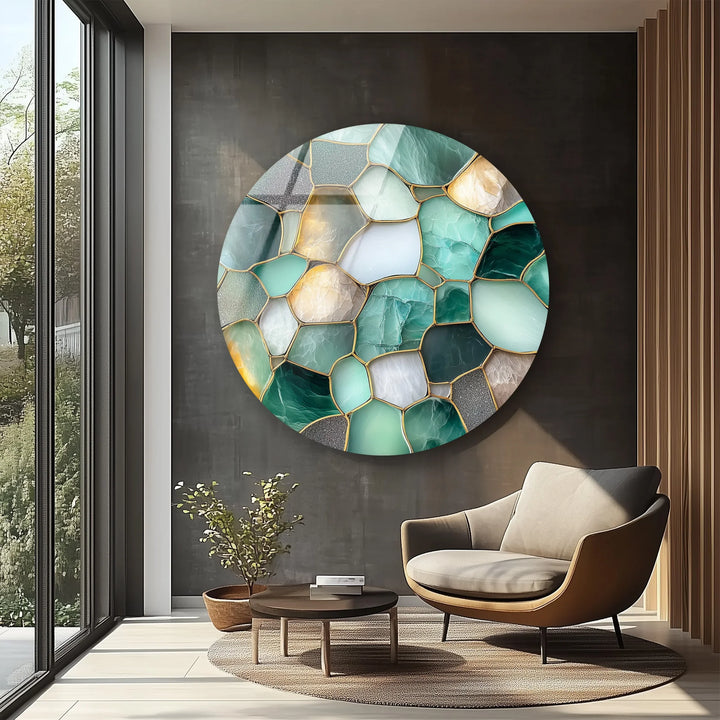 Green Stone Mosaic Round Glass Wall Art - MyPhotoStation