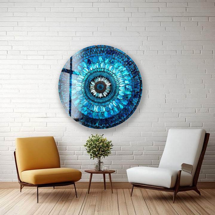 Radiant Mosaic Petal Bloom – Round Glass Wall Art