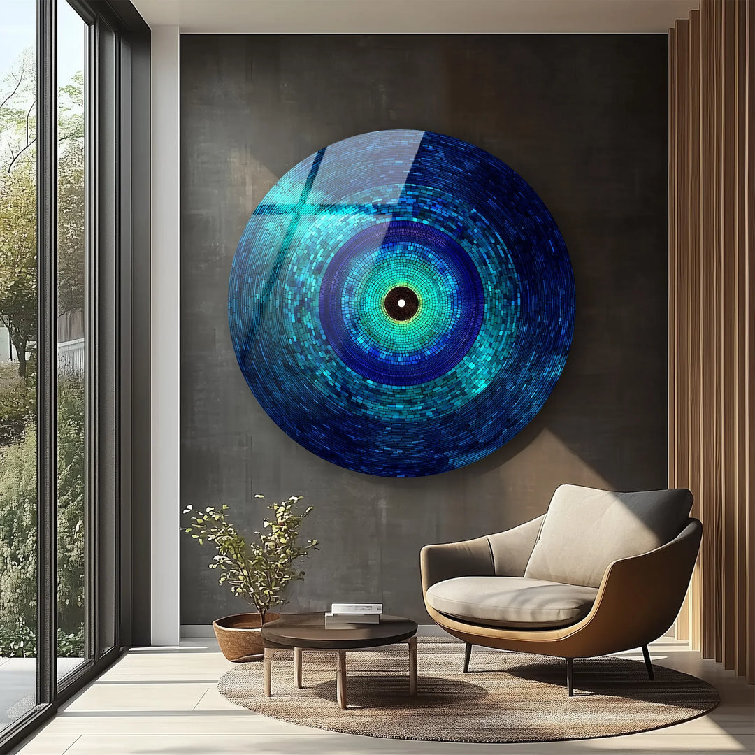 Mystic Blue Spiral – Round Glass Wall Art - MyPhotoStation