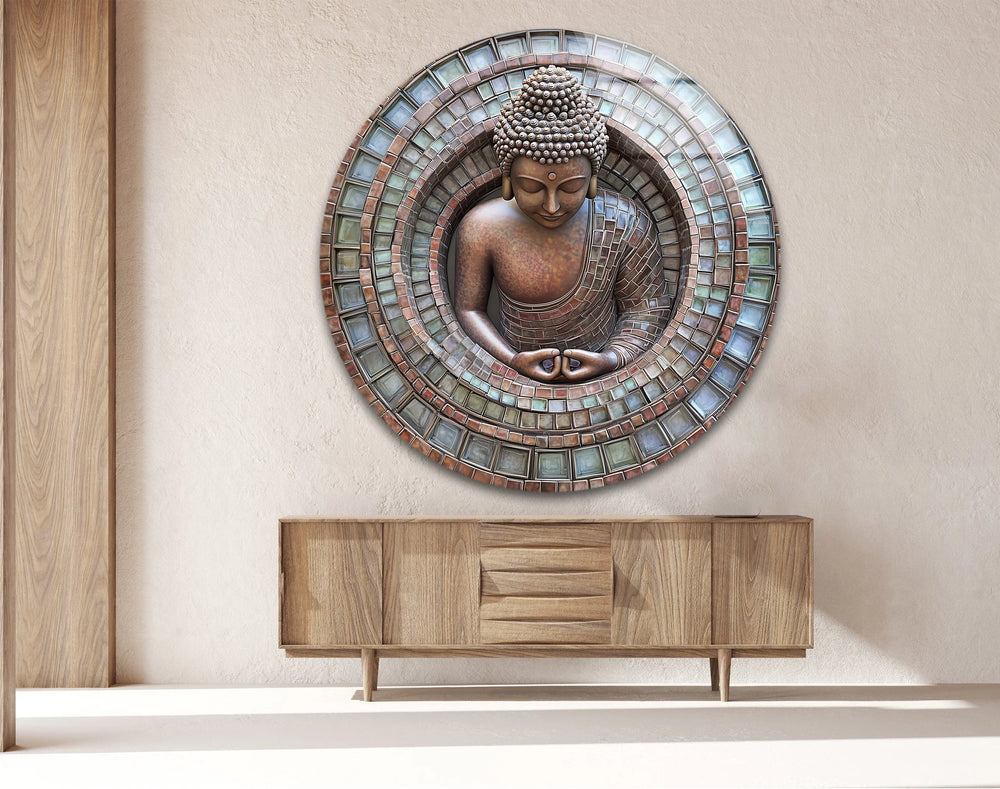 Buddha Mosaic – Round Glass Wall Art - MyPhotoStation