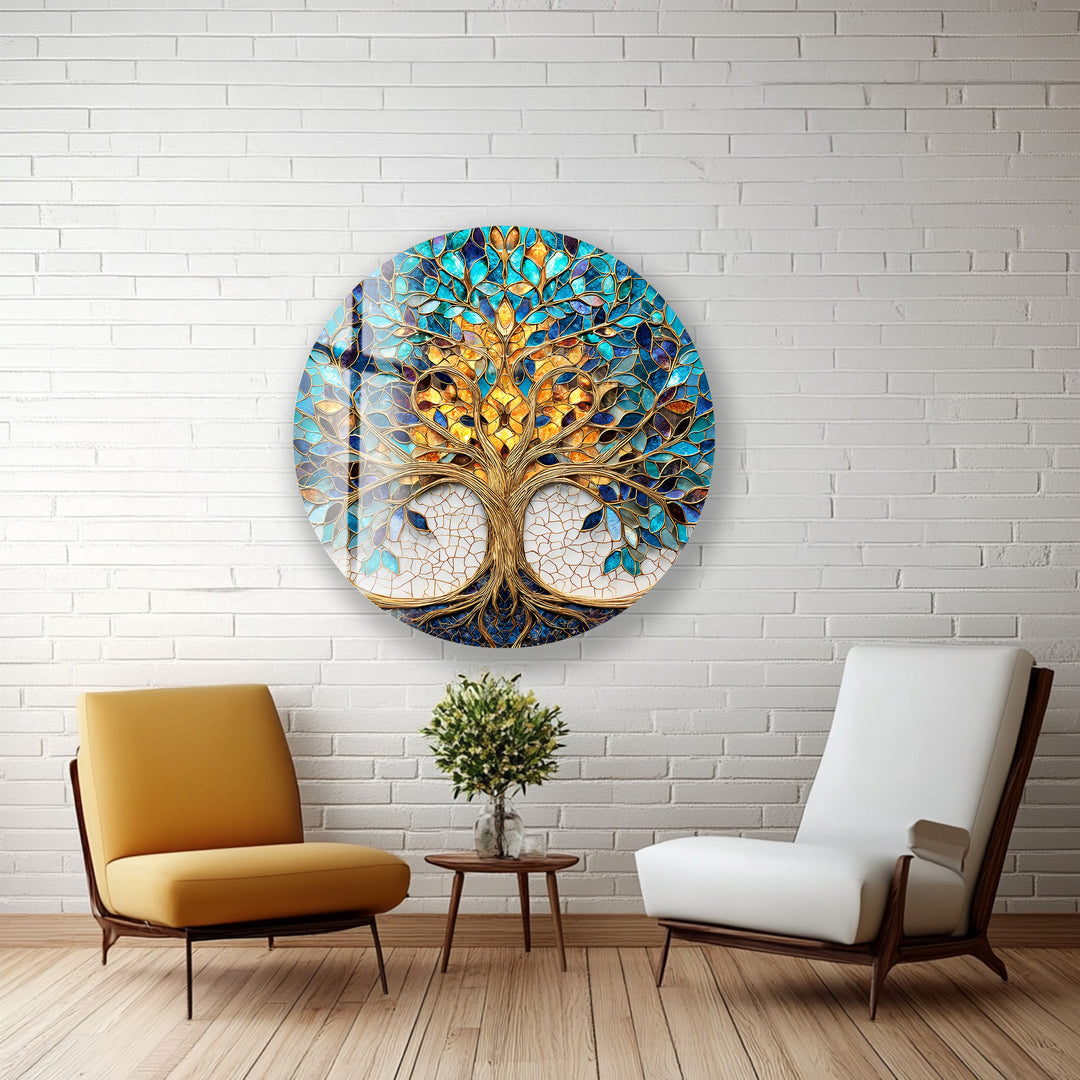 Luminous Harmony Tree – Round Glass Wall Art